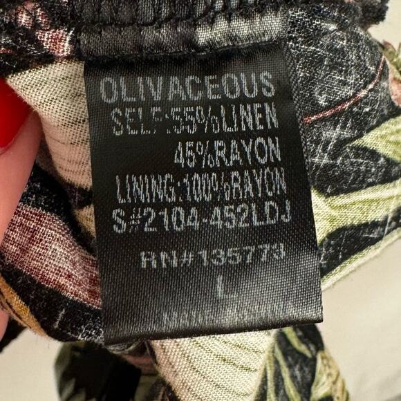 Olivaceous Black Tropical Leaves/Floral Back Cut Out A-Line Mini Dress Sz Large - Picture 9 of 12